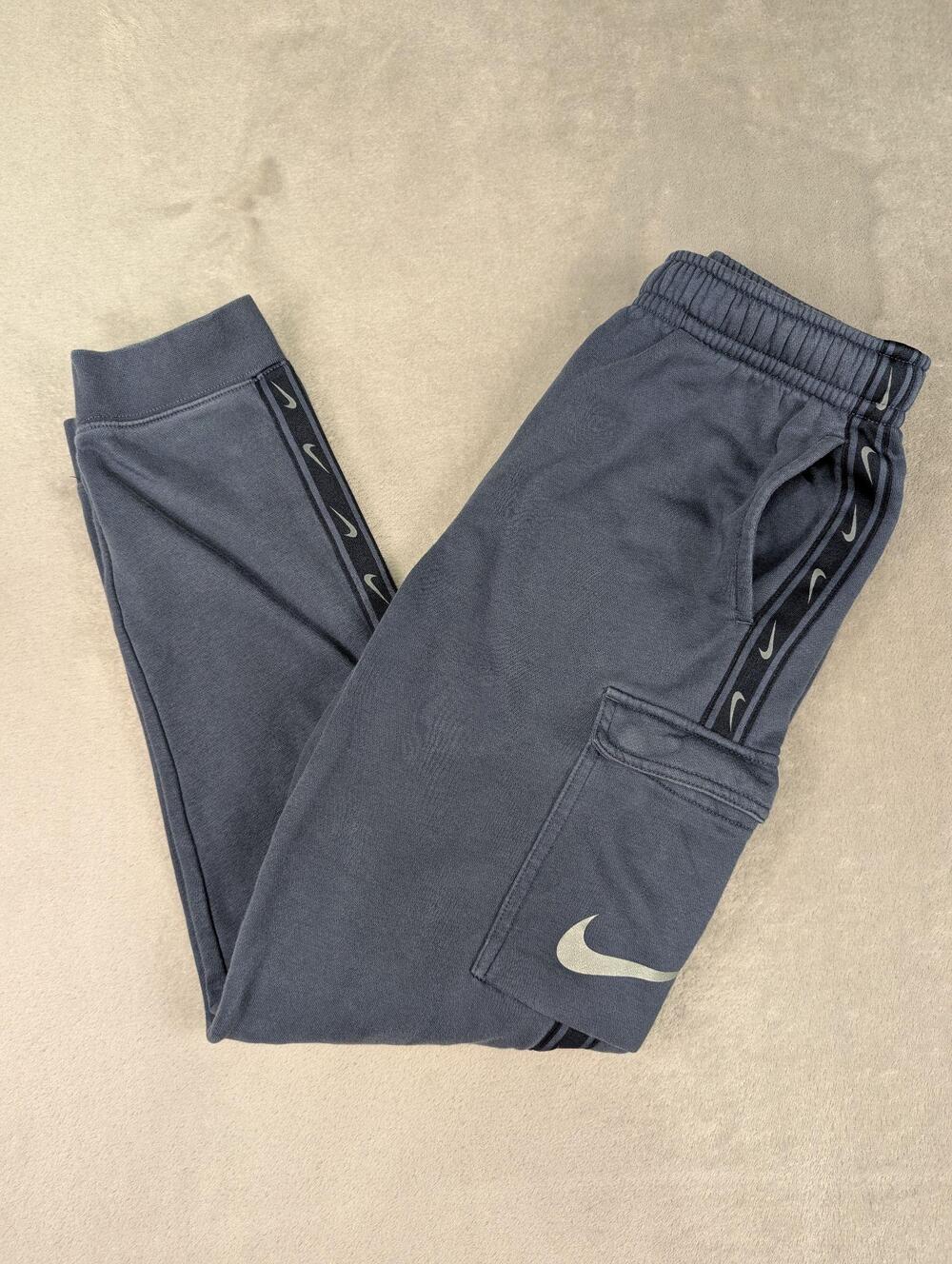 Y2K Nike Jogger Pants Youth XL Blue Fleece Cargo Pocket Side Swoosh Stripe Tape